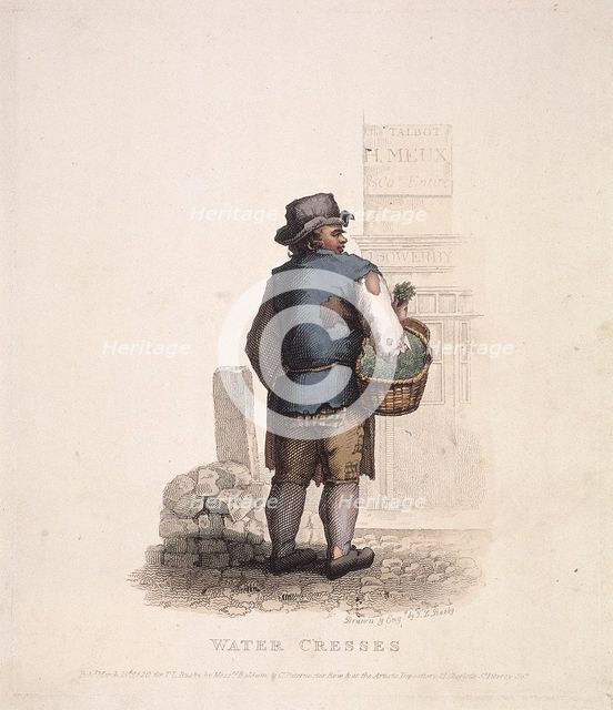 Watercress seller with a basket on his arm, 1820. Artist: Thomas Lord Busby