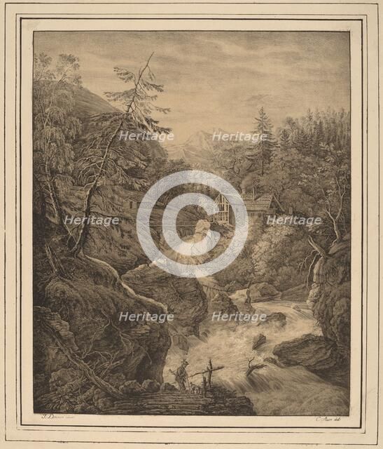 Waterfall, 1820s. Creators: Kaspar Auer, Johann Jakob Dorner.