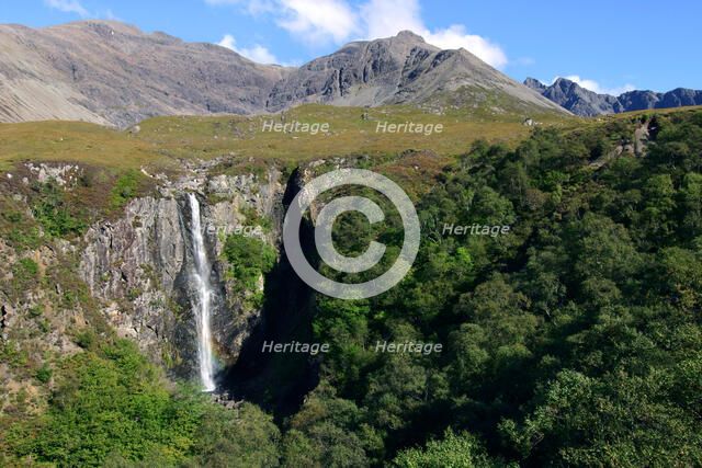 Waterfall above Glen Brittle, Cuillin Hills, Isle of Skye, Highland, Scotland.