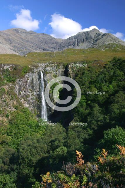 Waterfall above Glen Brittle, Cuillin Hills, Isle of Skye, Highland, Scotland.