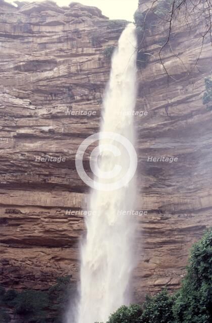Waterfall after rain, Bandiagara Escarpment, Pays Dogon, Mali, 1990. Creator: Amanda Waite.