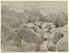 Waterfall between boulders, 1834. Creator: Carl Morgenstern