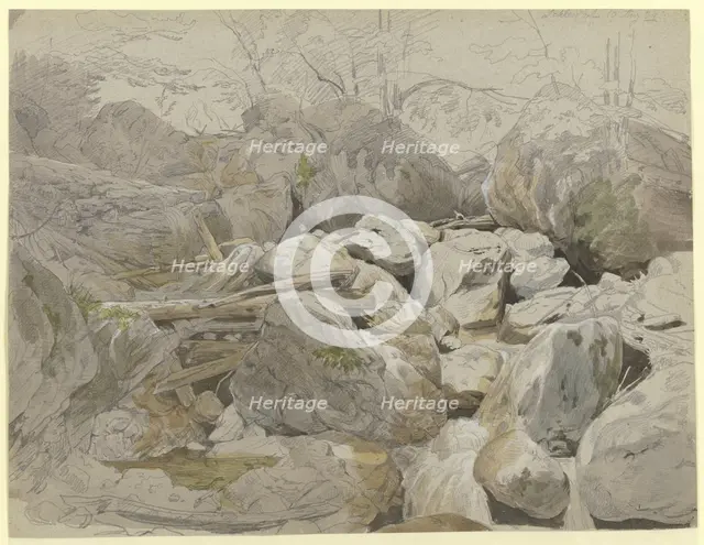 Waterfall between boulders, 1834. Creator: Carl Morgenstern.