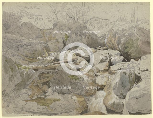Waterfall between boulders, 1834. Creator: Carl Morgenstern.