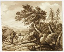 Waterfall in Rocky Landscape, n.d. Creator: Octavius Oakley