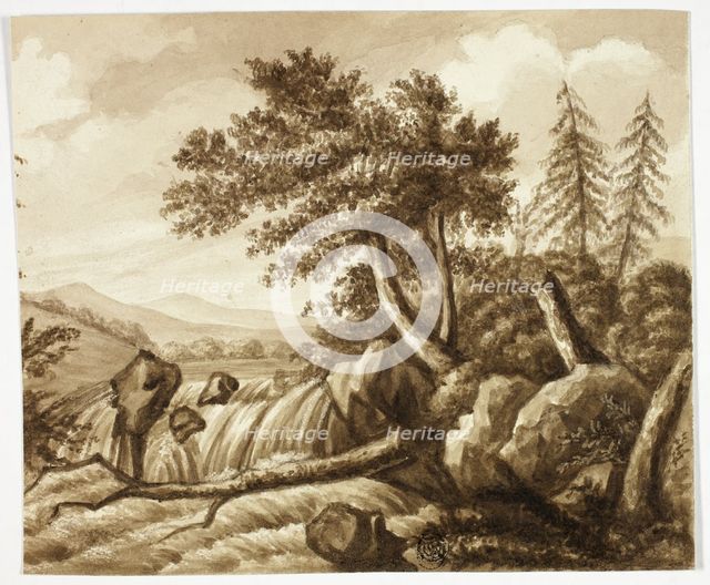 Waterfall in Rocky Landscape, n.d. Creator: Octavius Oakley.
