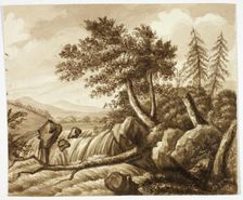 Waterfall in Rocky Landscape, n.d. Creator: Octavius Oakley