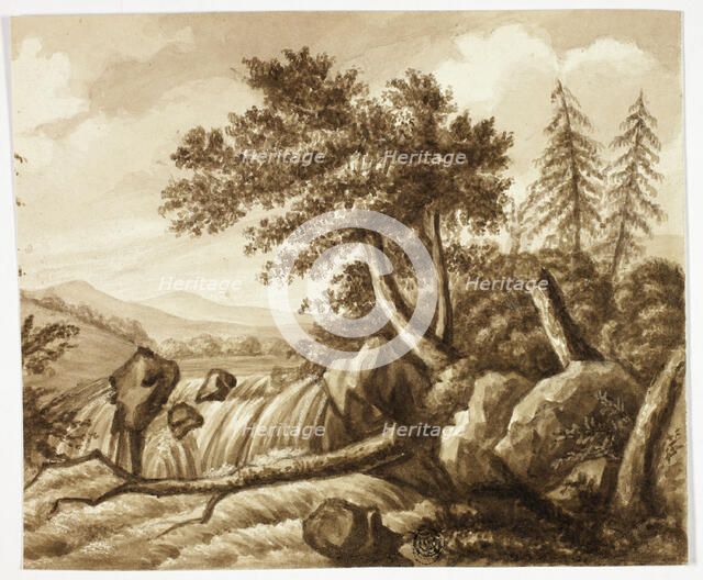 Waterfall in Rocky Landscape, n.d. Creator: Octavius Oakley.