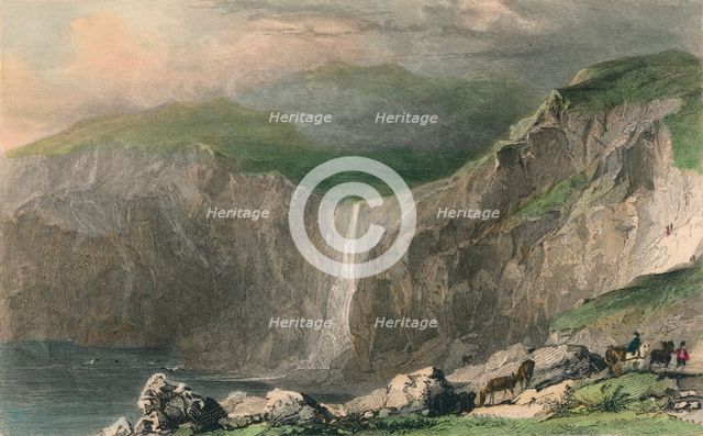 'Waterfall & Stone Quarry, Near Boscastle', 1832. Artist: William Alexander Le Petit.