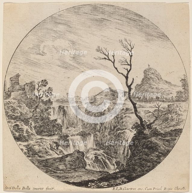 Waterfall with Three Tiers, 1646. Creator: Stefano della Bella.