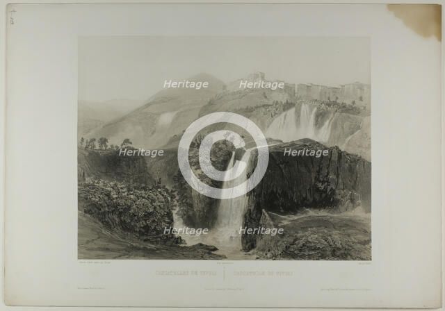 Waterfalls of Tivoli, plate eighteen from Italie Monumentale et Pittoresque, c. 1848. Creator: Nicolas-Marie-Joseph Chapuy.