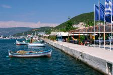 Waterfront at Sami, Kefalonia, Greece. Creator: Peter Thompson