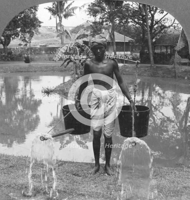 Watering cans used for street sprinkling, Burma, 1908. Artist: Stereo Travel Co