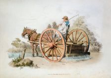 Watering cart for keeping down dust on roads, 1808. Creator: William Henry Pyne