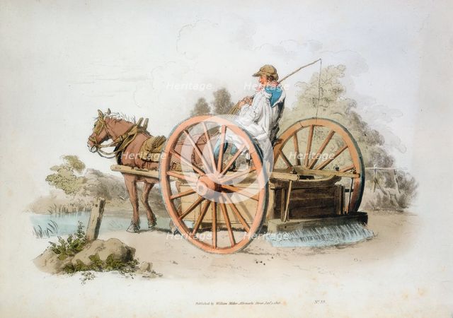 Watering cart for keeping down dust on roads, 1808. Creator: William Henry Pyne.