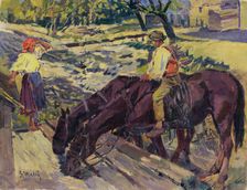 Watering Horses, 1949. Creator: Gustav Mally