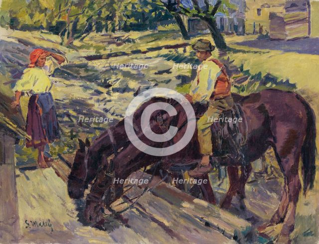 Watering Horses, 1949. Creator: Gustav Mally.
