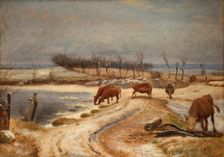 Watering the Cattle on a Winter's Day, 1848. Creator: Johan Thomas Lundbye