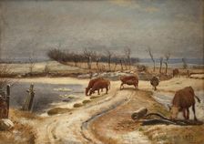Watering the Cattle on a Winter's Day, 1848. Creator: Johan Thomas Lundbye