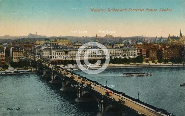 'Waterloo Bridge and Somerset House, London', c1910.  Creator: Unknown.