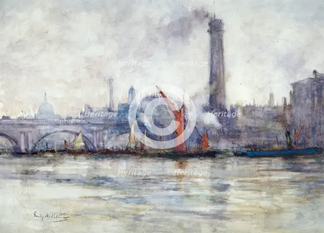 'Waterloo Bridge and St Paul's from the Embankment', c1875-1934. Artist: Emily Murray Paterson