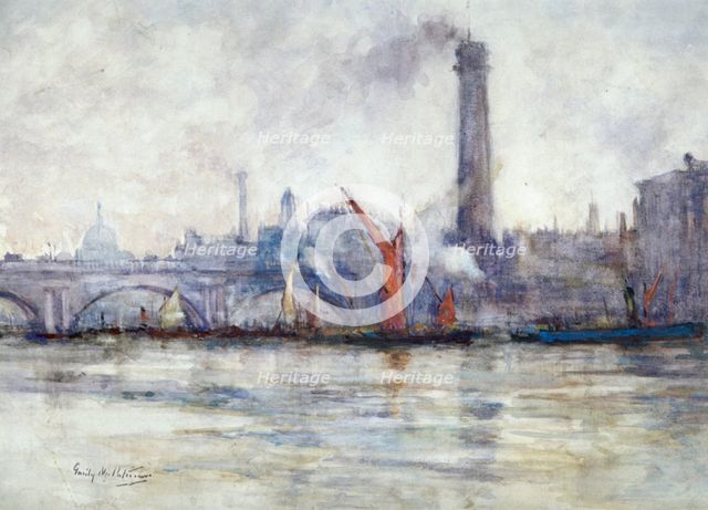 'Waterloo Bridge and St Paul's from the Embankment', c1875-1934. Artist: Emily Murray Paterson