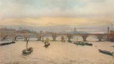 Waterloo Bridge From Charing Cross Railway Bridge 1888 (1926). Artist: John Crowther