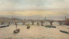 Waterloo Bridge From Charing Cross Railway Bridge 1888 (1926). Artist: John Crowther