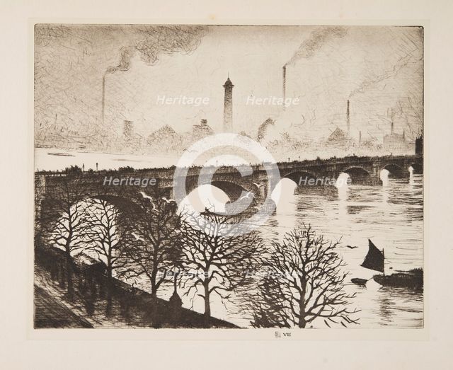 Waterloo Bridge from  a Savoy Window, pub. 1925. Creator: Christopher Richard Wynne Nevinson (1889 – 1946) .