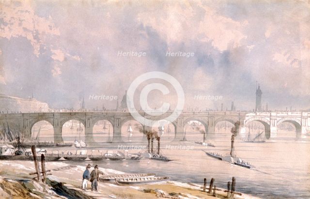 'Waterloo Bridge, looking towards the City', London, 1847. Artist: G Chaumont