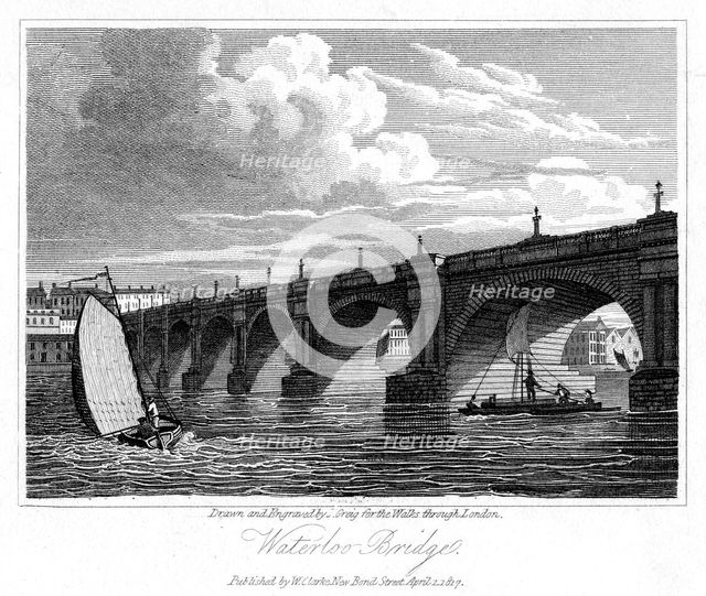 Waterloo Bridge, London, 1817.Artist: J Greig