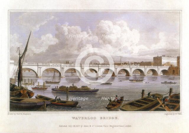 Waterloo Bridge, London, across the Thames, 1817. Artist: Thomas Hosmer Shepherd