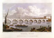 Waterloo Bridge, London, across the Thames, 1817. Creator: Thomas Hosmer Shepherd