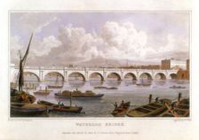 Waterloo Bridge, London, across the Thames, 1817. Creator: Thomas Hosmer Shepherd