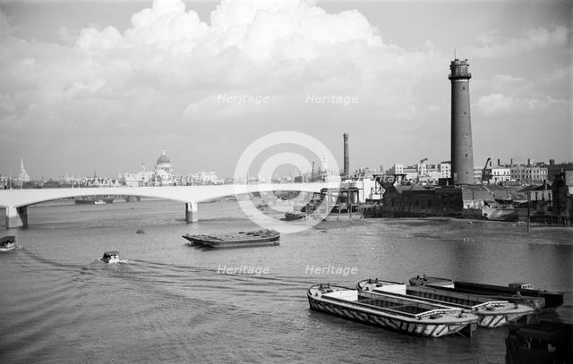 Waterloo Bridge, London, during its construction in 1937-42. Artist: SW Rawlings