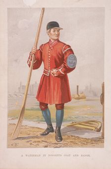 Waterman in Doggett's coat and badge, (c1860?). Artist: Anon
