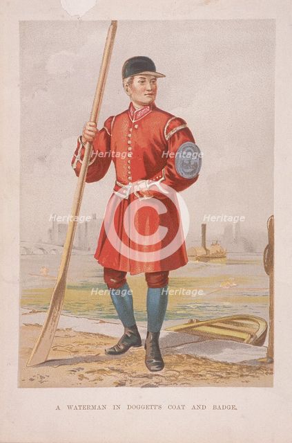 Waterman in Doggett's coat and badge, (c1860?). Artist: Anon