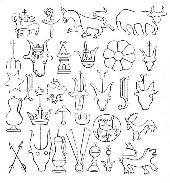 Watermarks on paper, 14th-15th century, (1870). Artist: Unknown