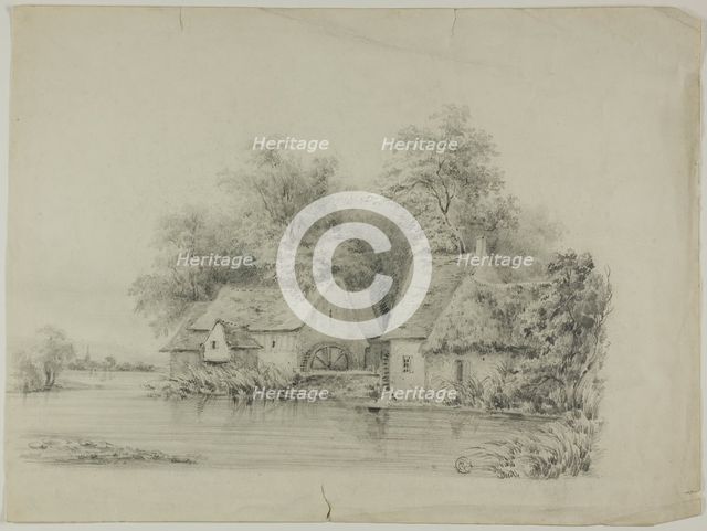 Watermill and Cottage with Thatched Roofs, 19th century. Creator: Unknown.