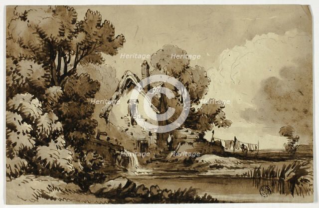 Watermill Beside Stream, with Clothes on Line, n.d. Creator: James Robertson.