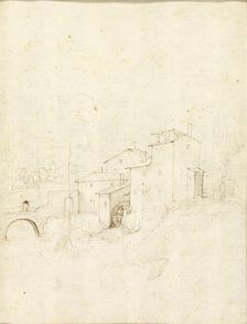 Watermill with Figures on an Arched Bridge, 1508/09. Creator: Fra Bartolomeo