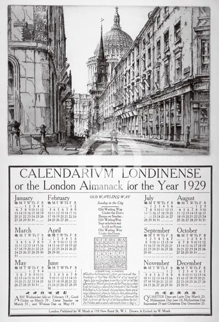 Watling Street, City of London, 1928. Artist: William Monk