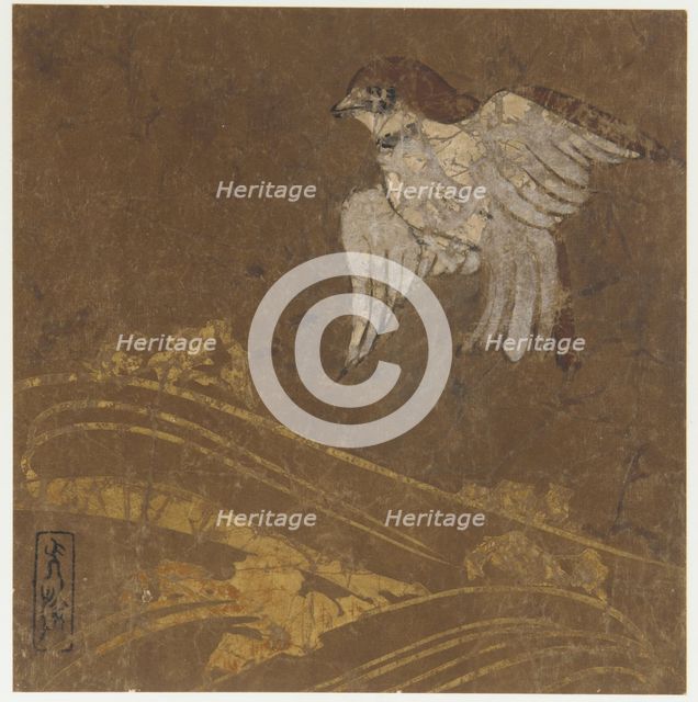 Waves and bird, Edo period, late 16th-early 17th century. Creator: Hon'ami Kôetsu.
