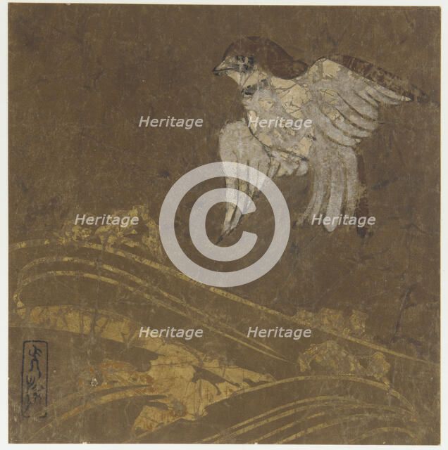 Waves and bird, Edo period, late 16th-early 17th century. Creator: Hon'ami Kôetsu.