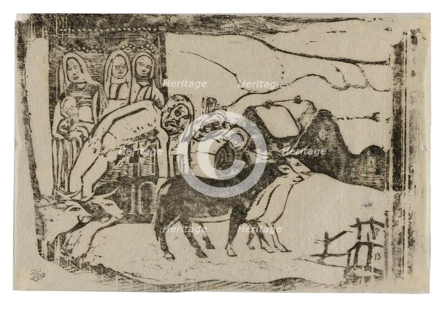 Wayside Shrine in Brittany, from the Suite of Late Wood-Block Prints, 1898/99. Creator: Paul Gauguin.