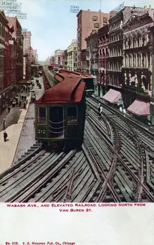 Wabash Avenue and elevated railroad, Chicago, Illinois, USA, 1910
