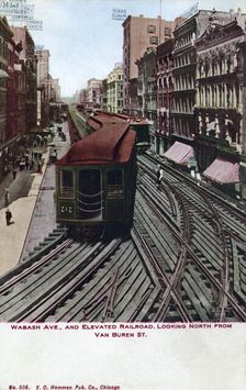 Wabash Avenue and elevated railroad, Chicago, Illinois, USA, 1910