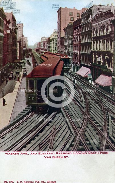 Wabash Avenue and elevated railroad, Chicago, Illinois, USA, 1910. Artist: Unknown