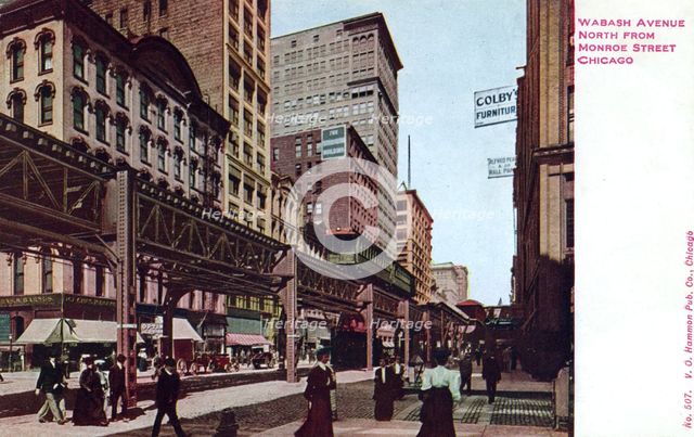 Wabash Avenue, looking north from Monroe Street, Chicago, Illinois, USA, 1907. Artist: Unknown