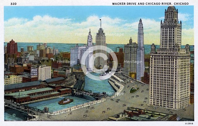 Wacker Drive and the Chicago River, Chicago, Illinois, USA, 1927. Artist: Unknown